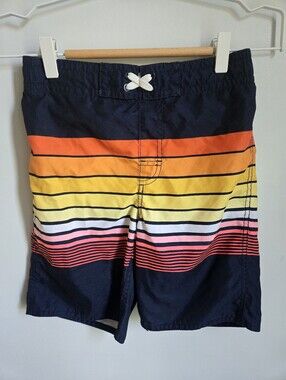🎁 OLD NAVY Boy's Navy Swimsuit with Yellow and Orange Stripes